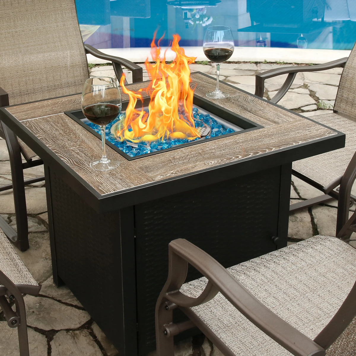 30'' Square Propane Gas Fire Pit Table Black W27665