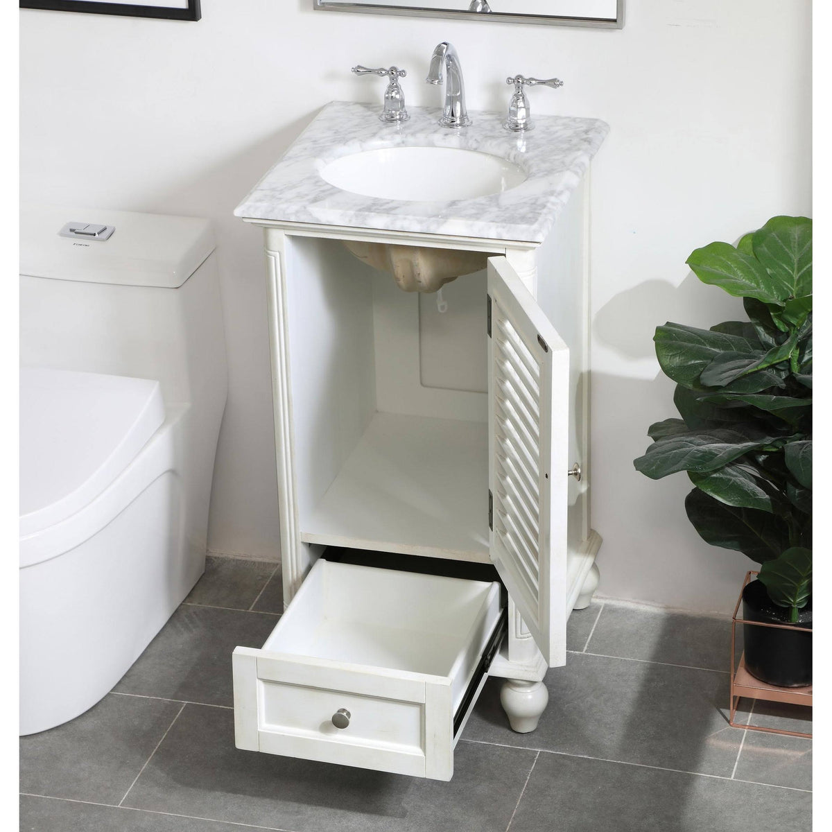 24 inch Antique White Bathroom Vanity Cabinet Set with Marble Top F781
