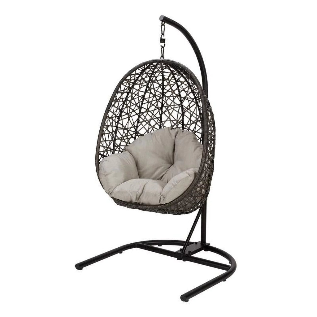 Grey Wicker Hanging Egg Chair with Stand O5951