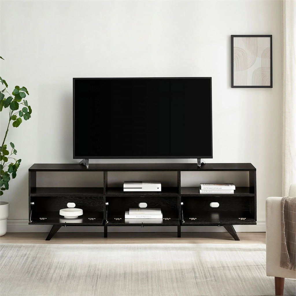70" Black Wood TV Stand with Storage F858027