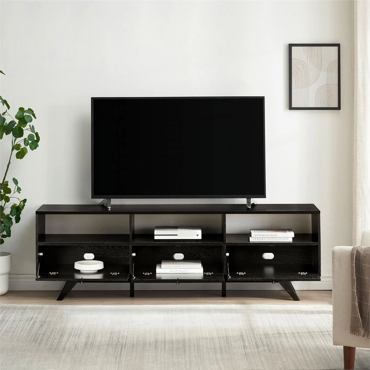70" Black Wood TV Stand with Storage F858027