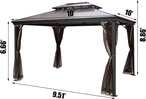 10' x 10' Polycarbonate Hardtop Aluminum Gazebo with Netting N166600