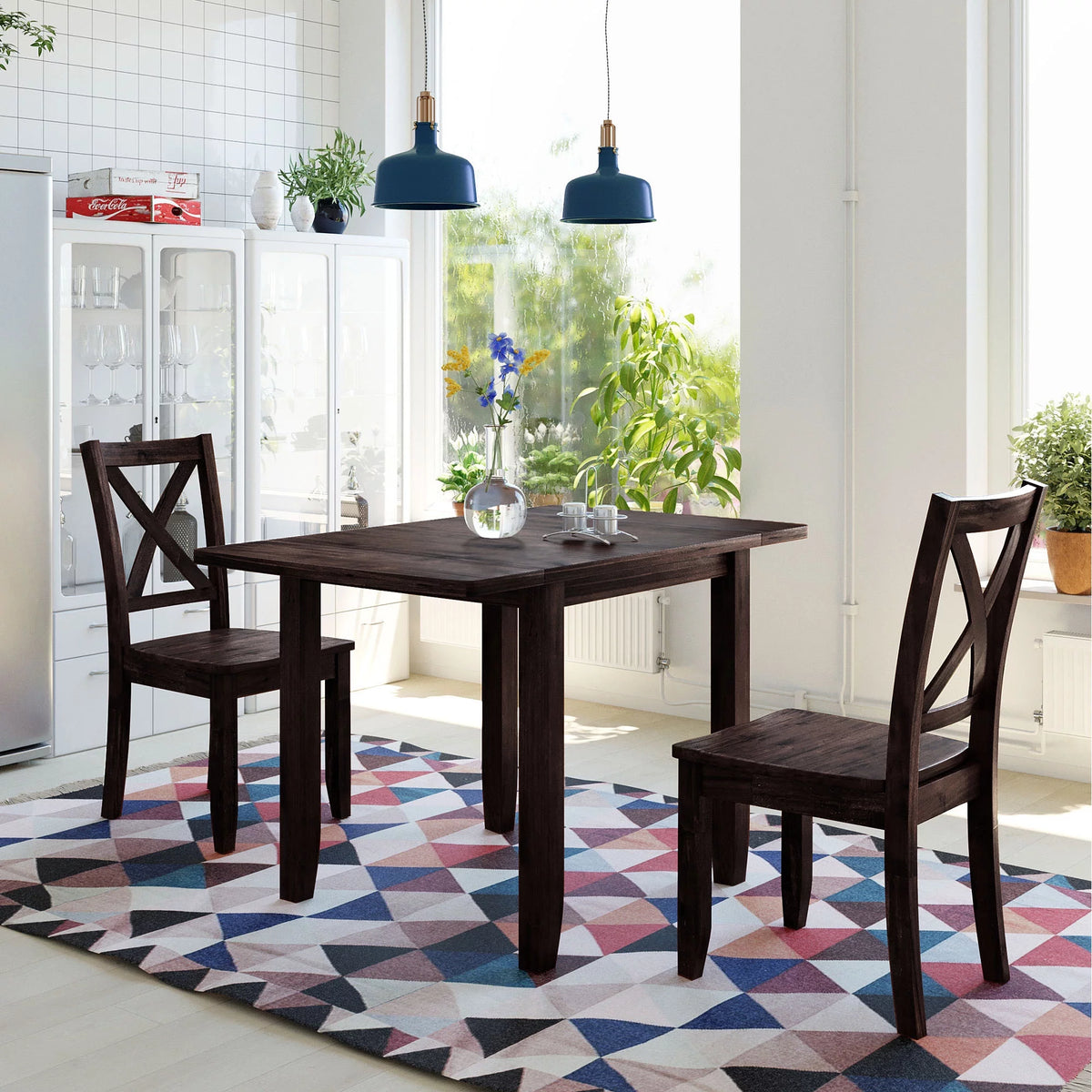 3-Piece Wood Drop Leaf Dining Table Set with 2 Chairs I66173