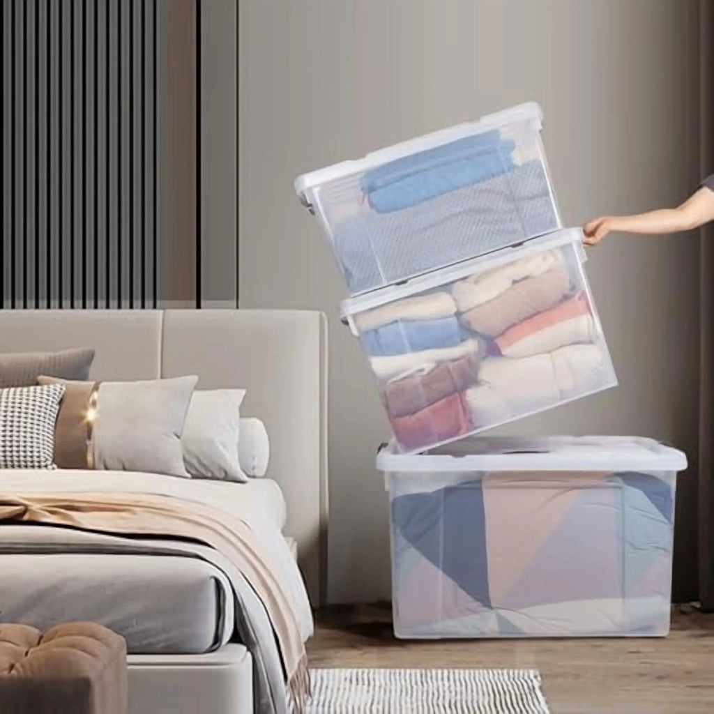 100 Quart 4-Pack Clear Plastic Storage Bins with Lids V53370