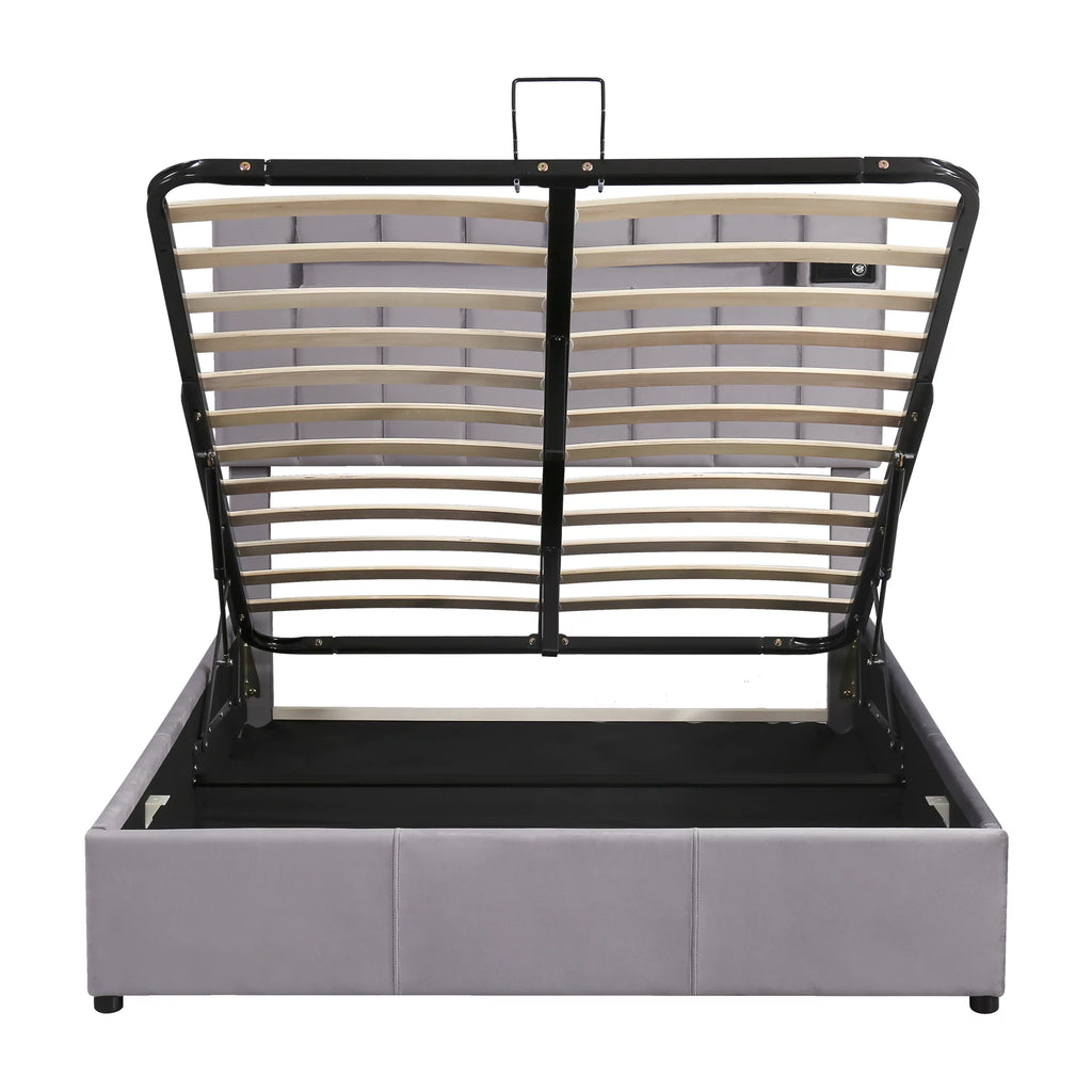 Full Size Velvet Upholstered Platform Bed with Storage and LED Light B48312