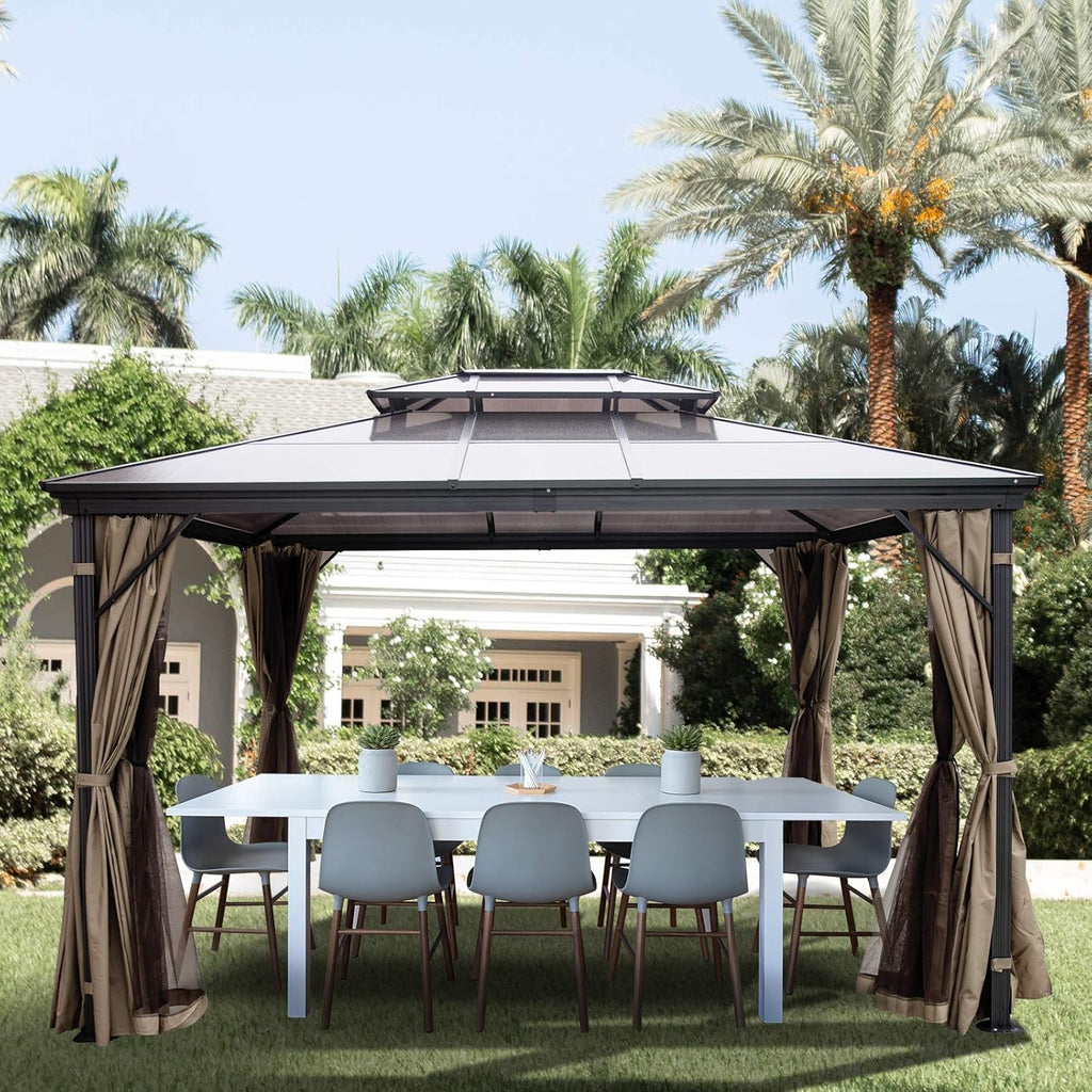 10' x 10' Polycarbonate Hardtop Aluminum Gazebo with Netting N166600