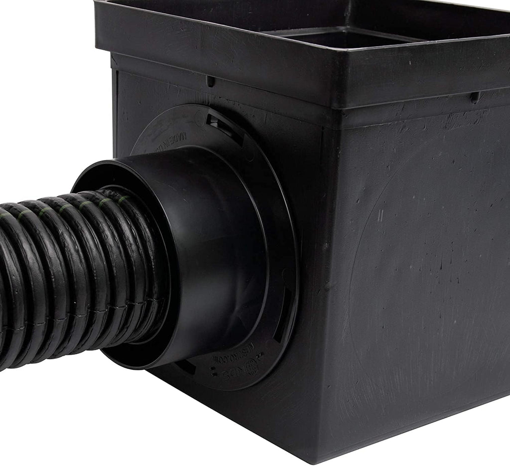 Square Catch Basin Drain Kit with 2-Opening, 2 Adapters, 1 Outlet Plug, 9-Inch Black Plastic Grate S324