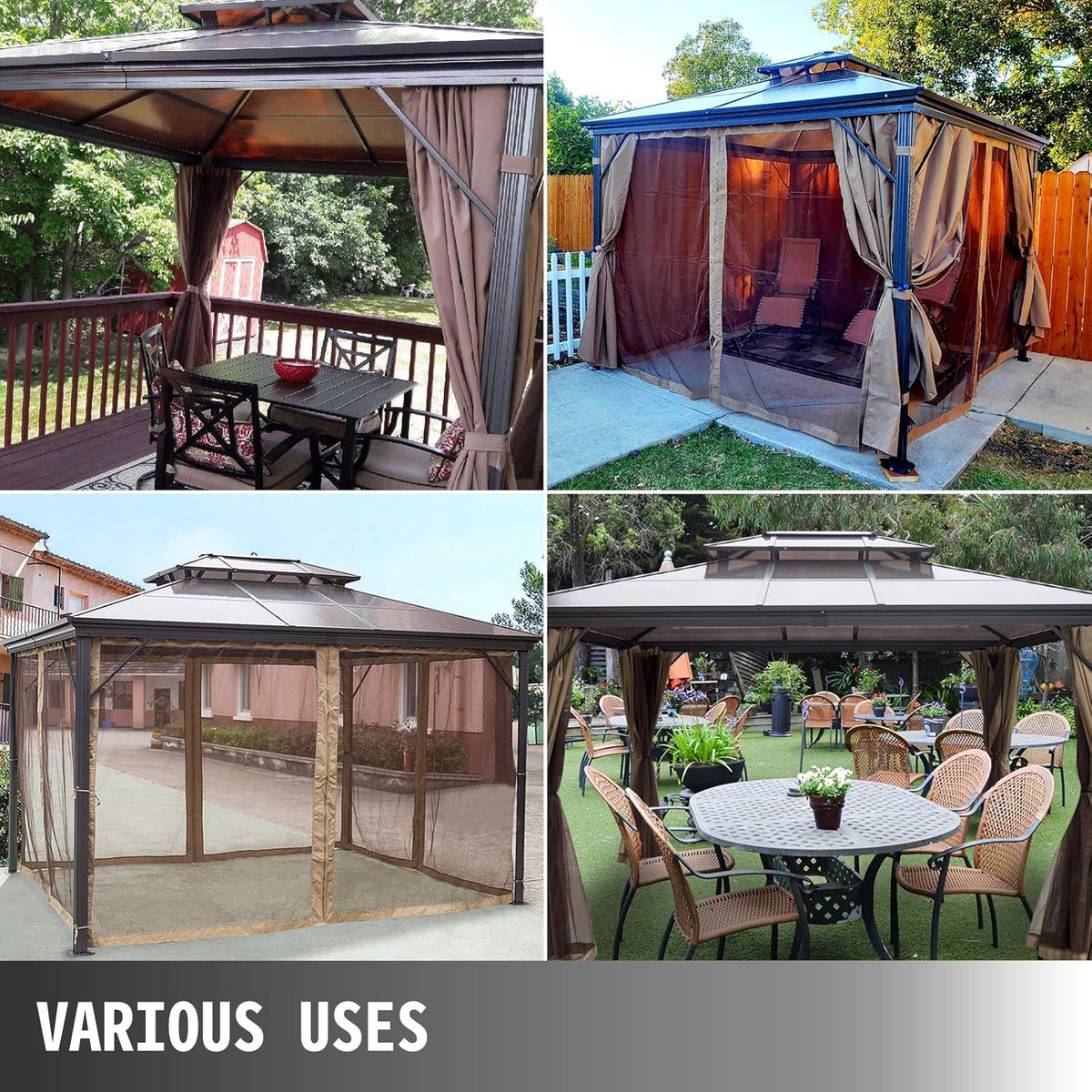 10' x 10' Polycarbonate Hardtop Aluminum Gazebo with Netting N166600
