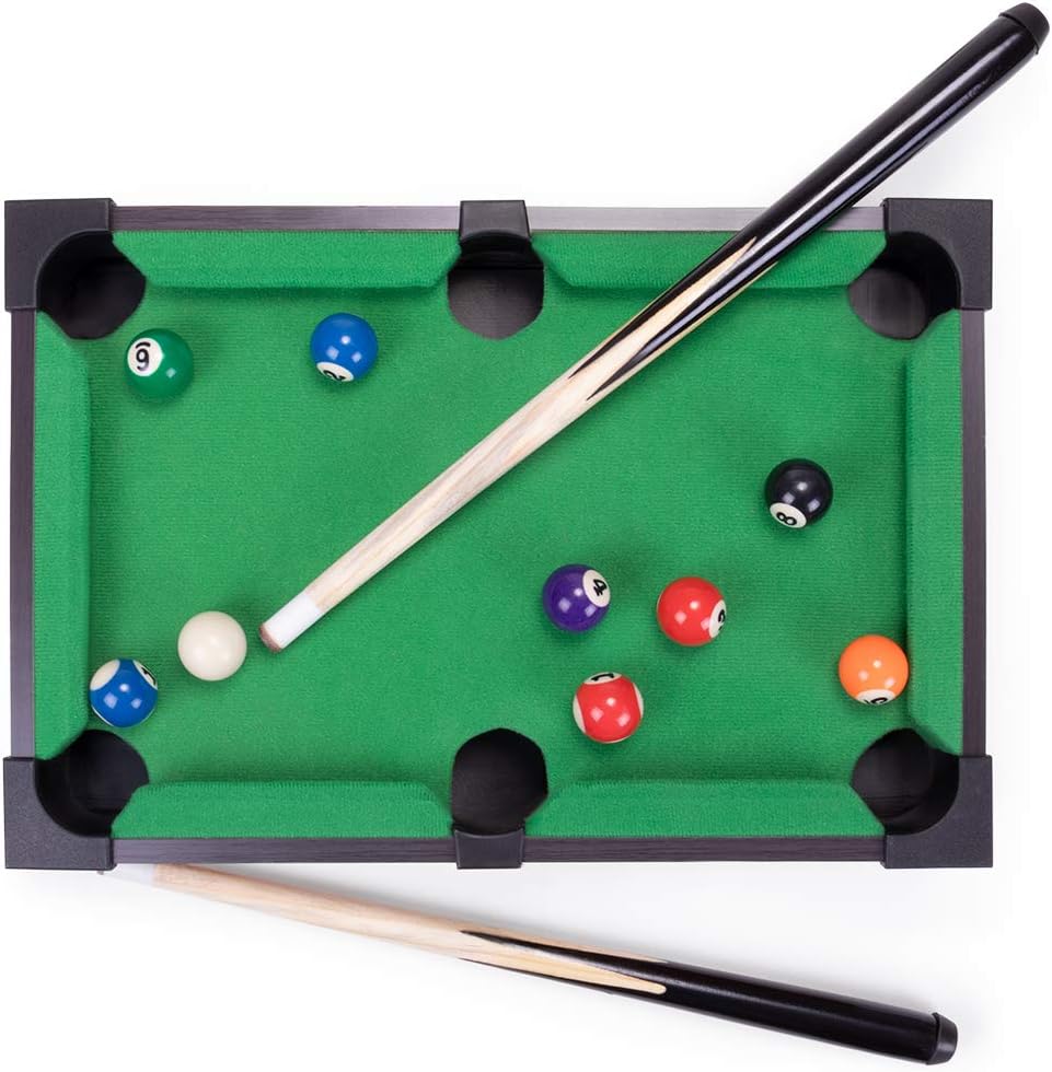 Mini Table Top Pool Set with 2 Cue Sticks, 16 Balls, Chalk & Triangle Q290333