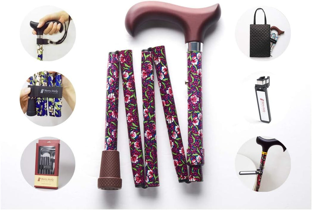 Adjustable Folding Walking Cane with Cane Bag and Reflective Cane Holder A307