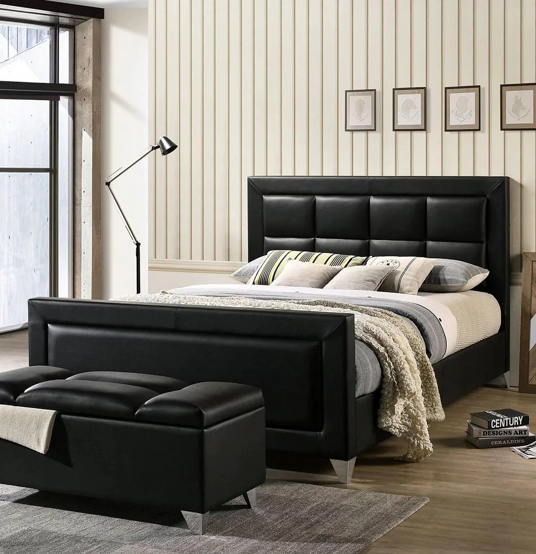 Black Solid Wood Queen Bedroom Set 7pcs S3908