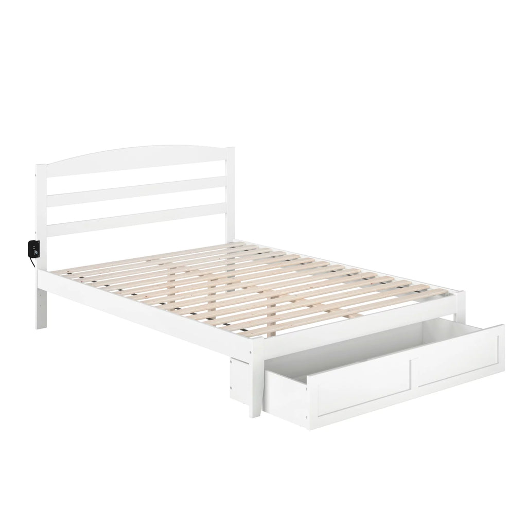 Solid Wood Traditional Queen Bed with Drawer in White V867233