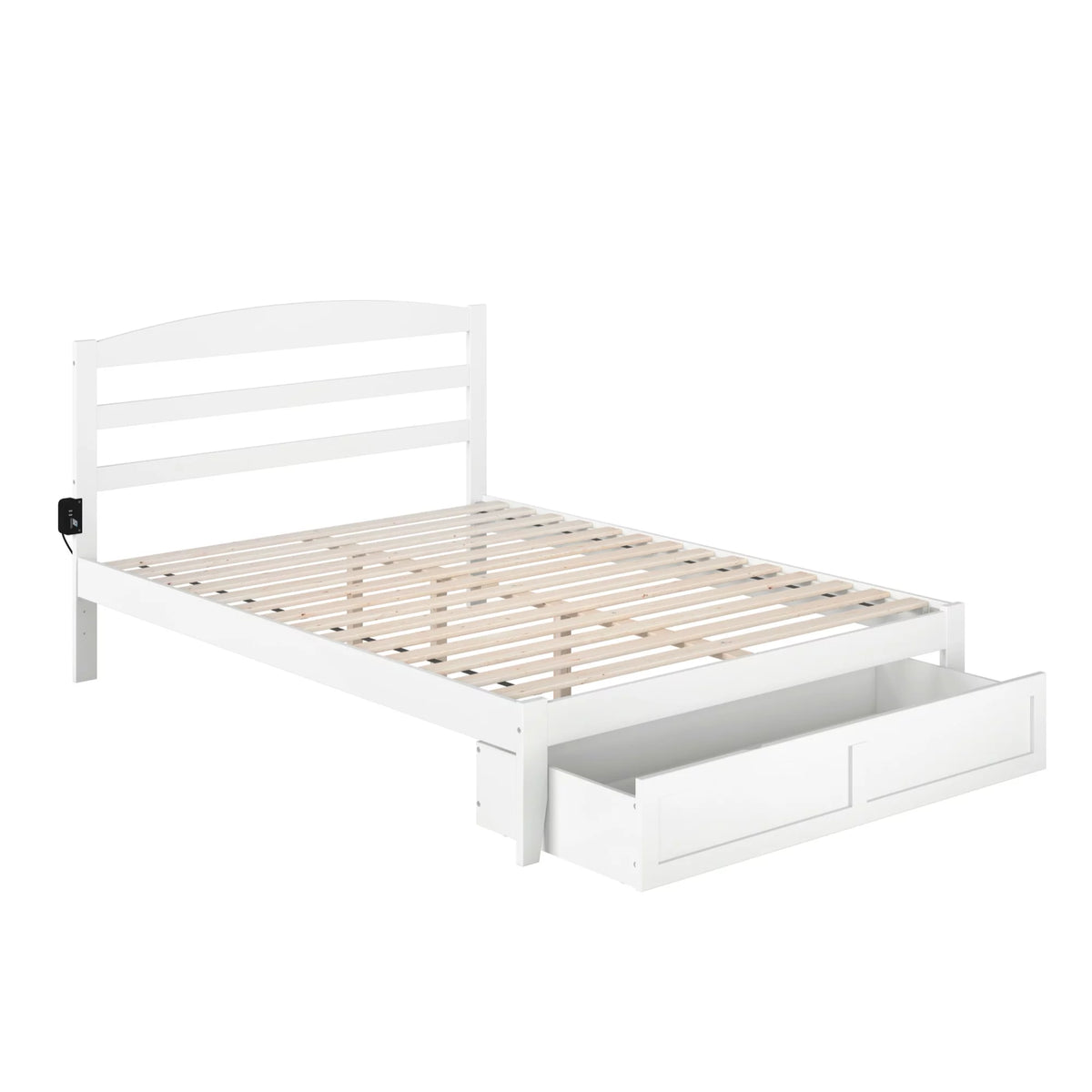 Solid Wood Traditional Queen Bed with Drawer in White V867233