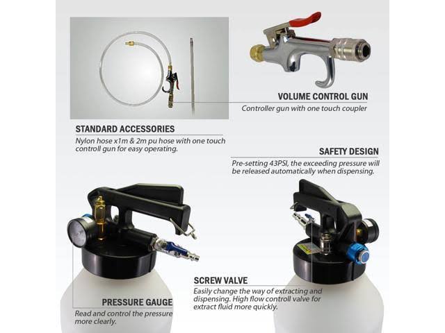 10L Two Way Pneumatic ATF Oil and Liquid Extractor with 14 Pcs Adapters N44740