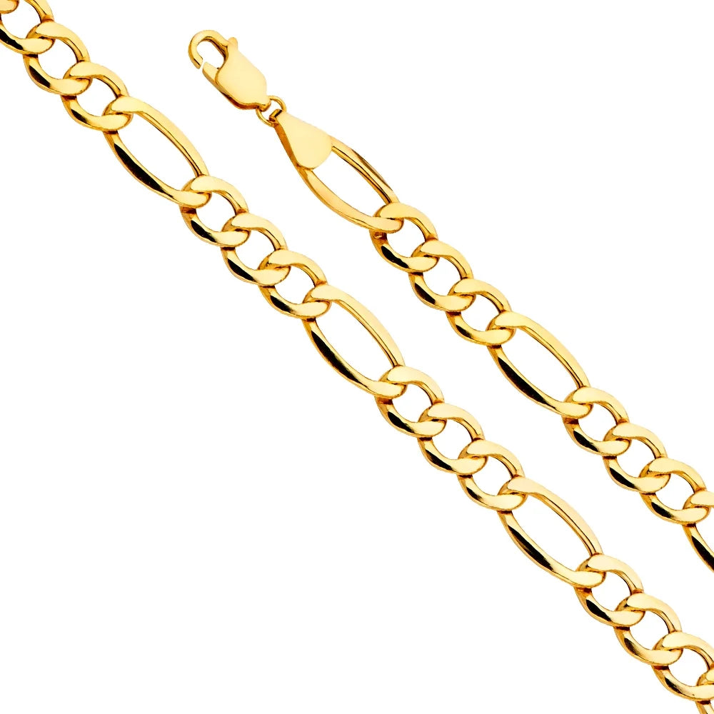 14k Yellow Gold Polished 8.5mm Hollow Figaro Chain Necklace with Lobster Claw Clasp - 22" H5147