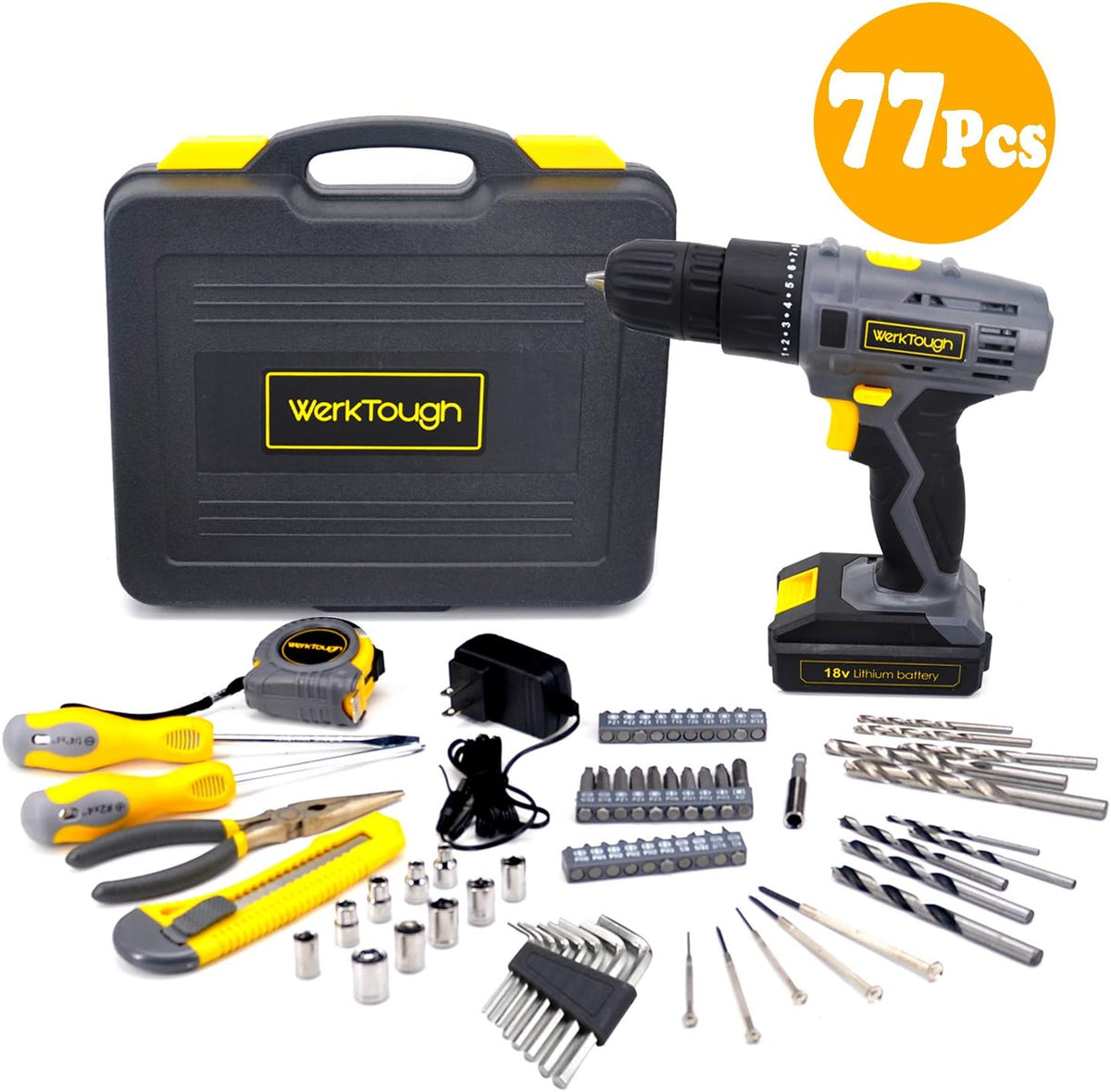 77PCS 18/20V Cordless Drill Screwdriver Tool Set F3530