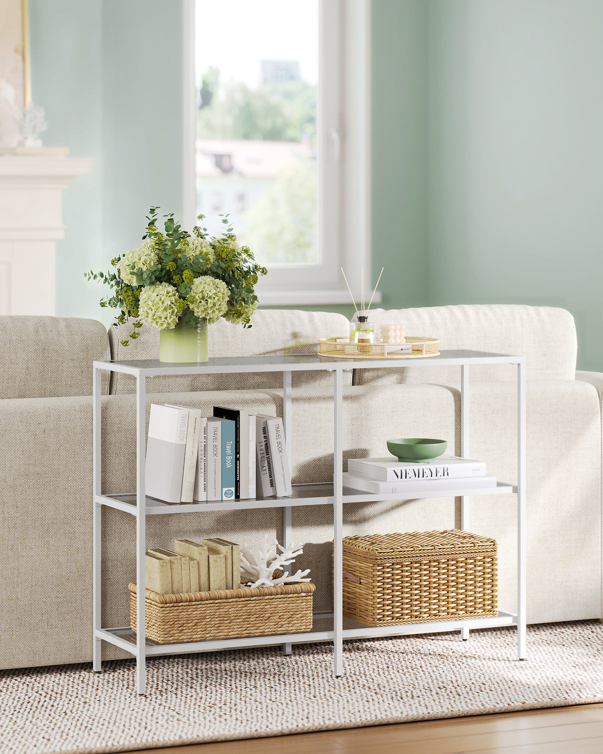 White Console Table with Glass Shelves M7270