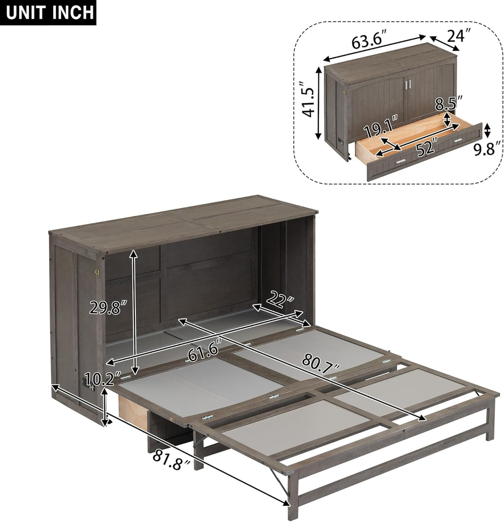 Queen Murphy Bed Cabinet with Drawer and Charging Station E4207