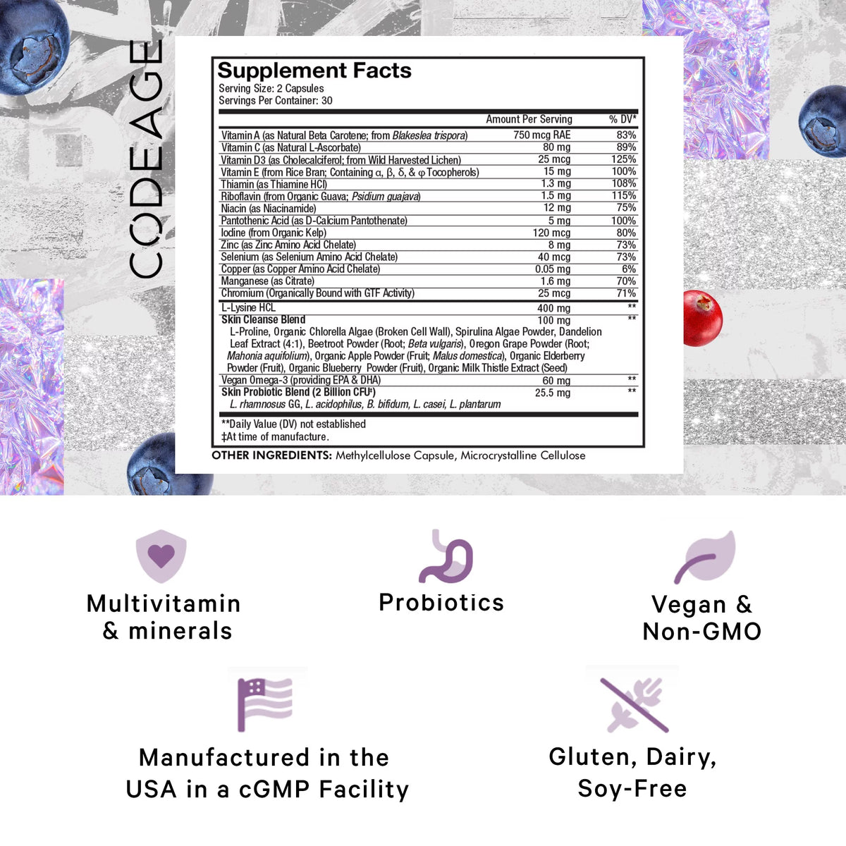 Vitamins A C D3 E Zinc Probiotics Omega-3 60 ct C30070