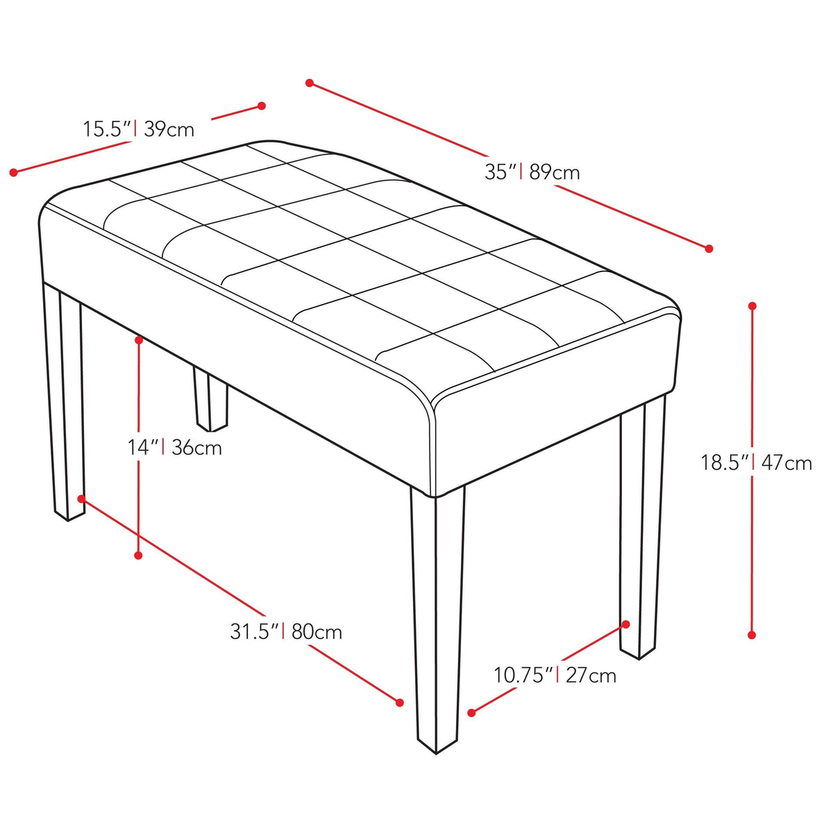 24-Panel Bench in Leatherette Brown N106