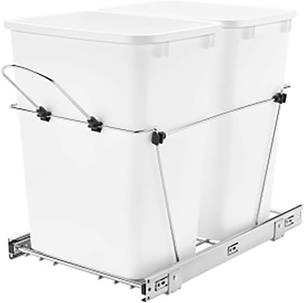 Double 35-Quart Chrome Wire Pullout Kitchen Trash Can S47403