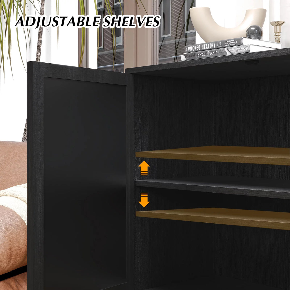 Black Accent Cabinet with Rattan Doors Z286696