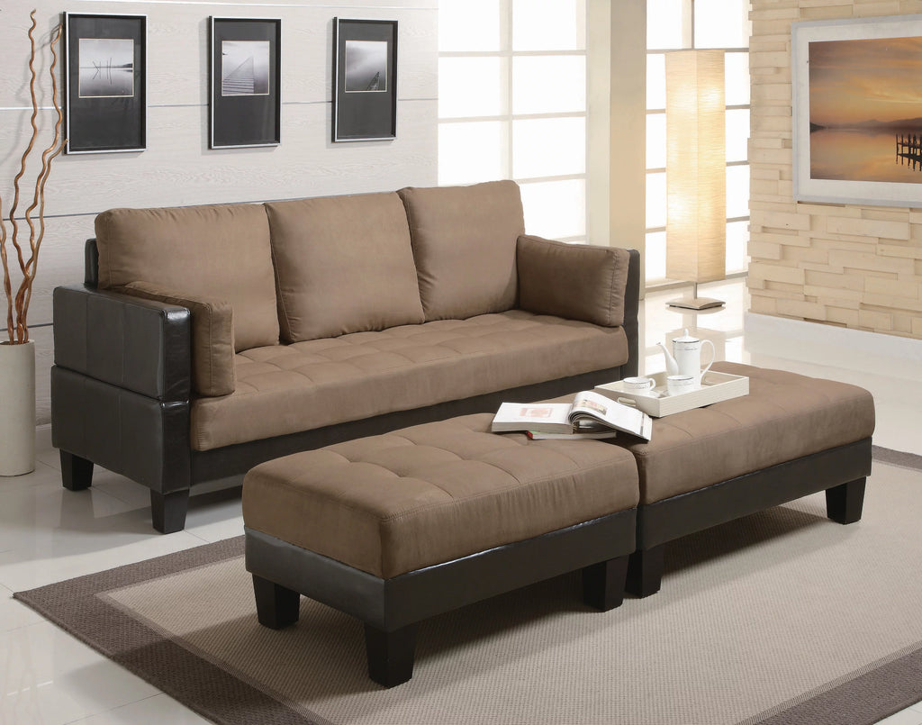 Brown Upholstered Sofa Bed with 2 Ottomans T94487