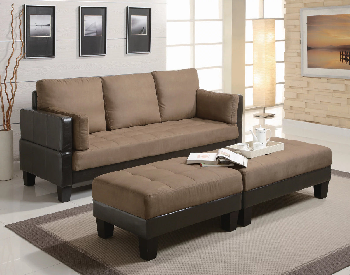 Brown Upholstered Sofa Bed with 2 Ottomans T94487