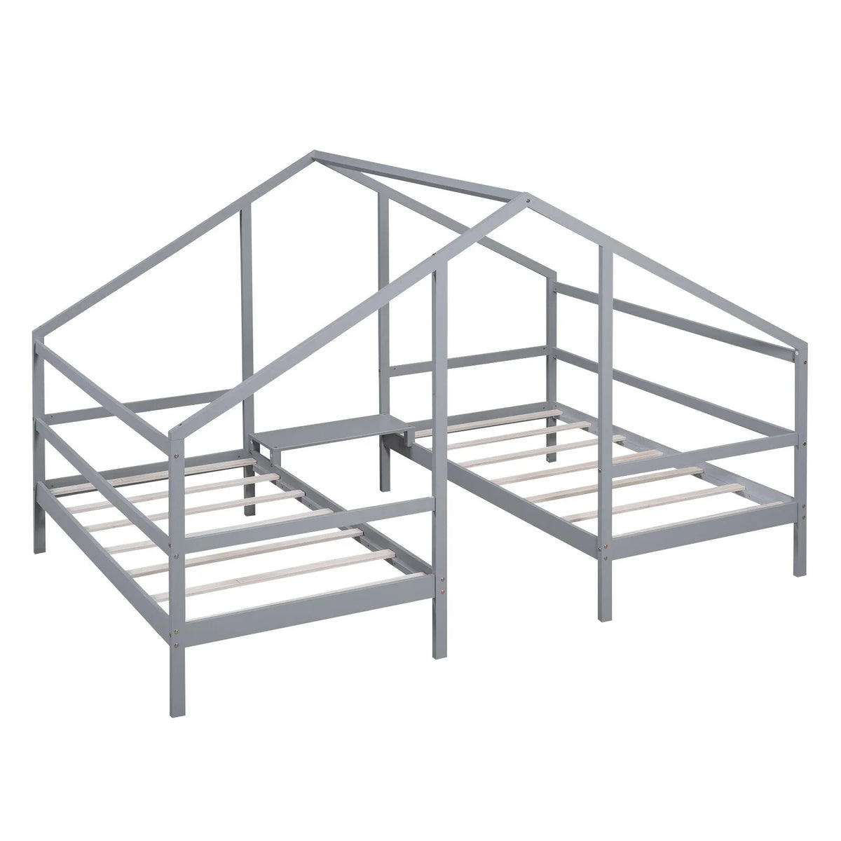 Twin Size Triangular House Beds with Built-in Table Grey P55118