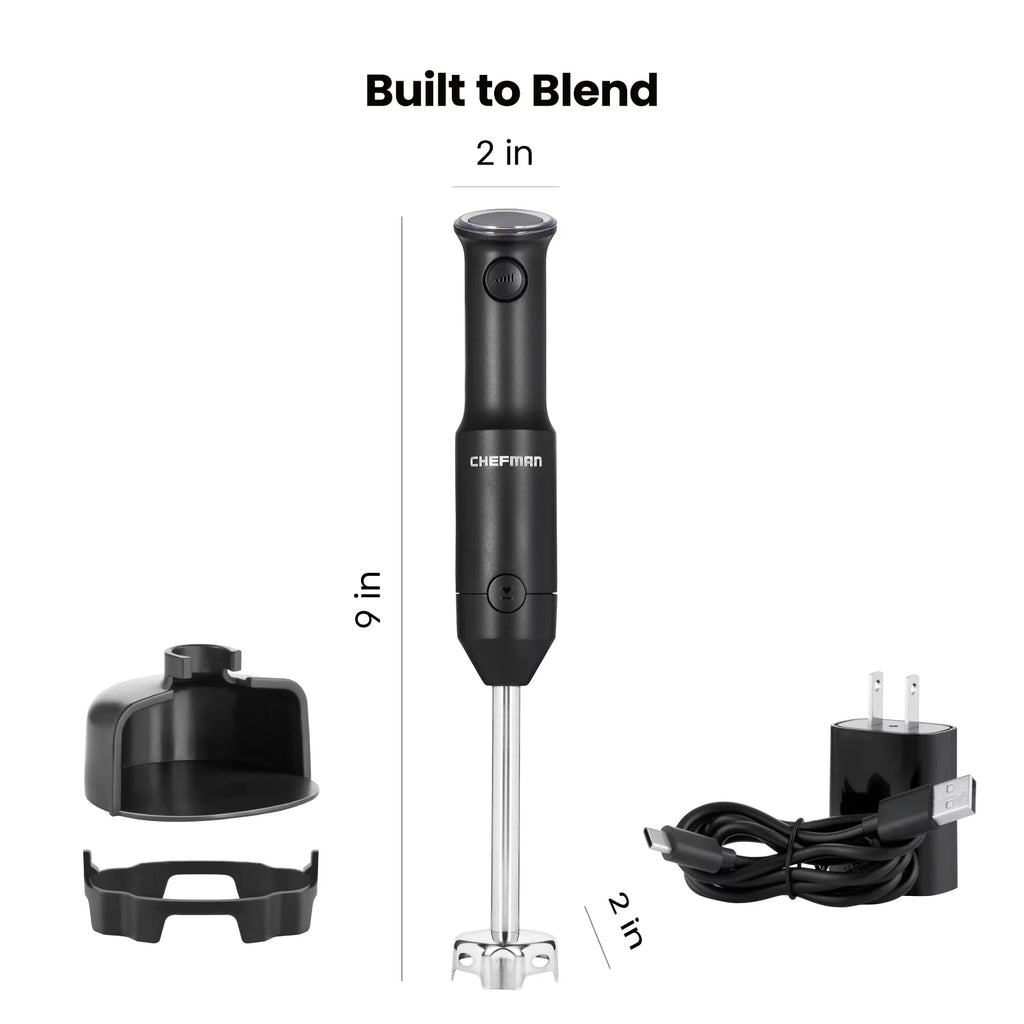 Black Cordless Handheld Immersion Blender with Stainless-Steel Blade T5467