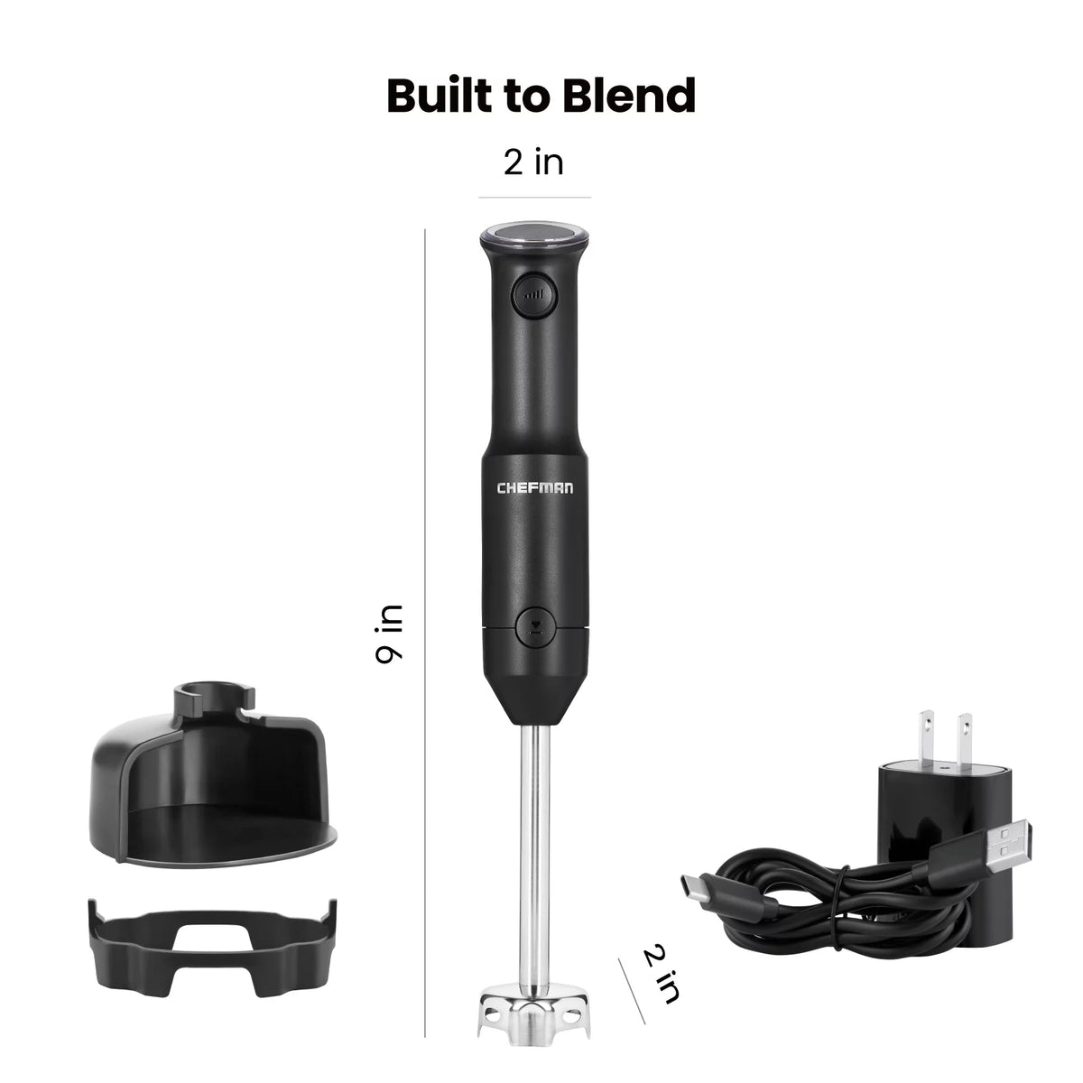 Black Cordless Handheld Immersion Blender with Stainless-Steel Blade T5467