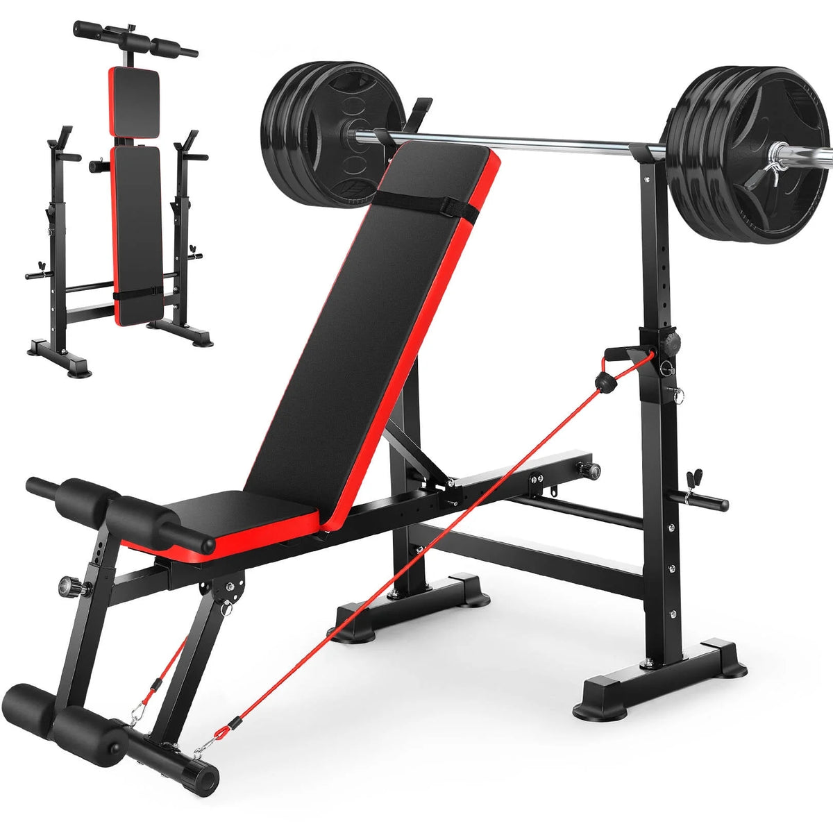 Adjustable Weight Bench Set with Barbell Rack S788161