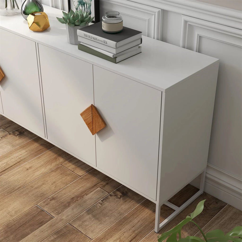 White Modern 4 Door Storage Sideboard Cabinet P919722