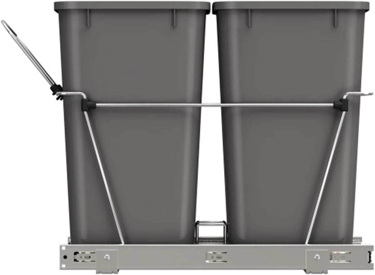 Double 35-Quart Chrome Wire Pullout Kitchen Trash Can S47403