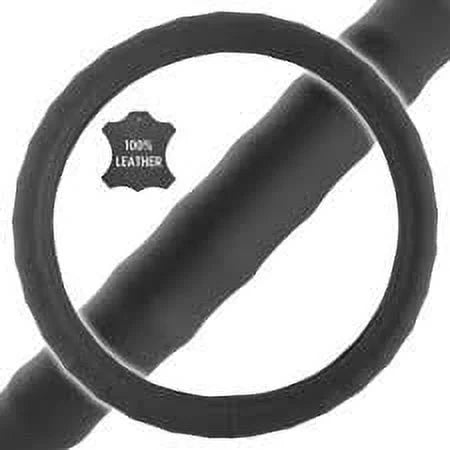 Genuine Leather Steering Wheel Cover Large 15"-16" Black L84676