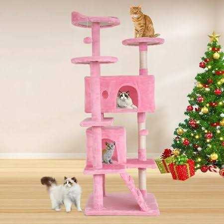 54-in Double Condo Cat Tree Tower Playhouse with Scratching Post & Perch W470