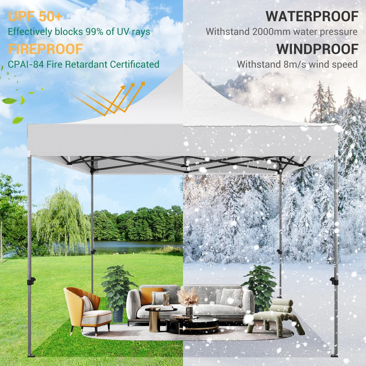 10x10 FT Pop Up Canopy Tent with 4 Removable Sidewalls, Roller Bag and 4 Sandbags, White V220479