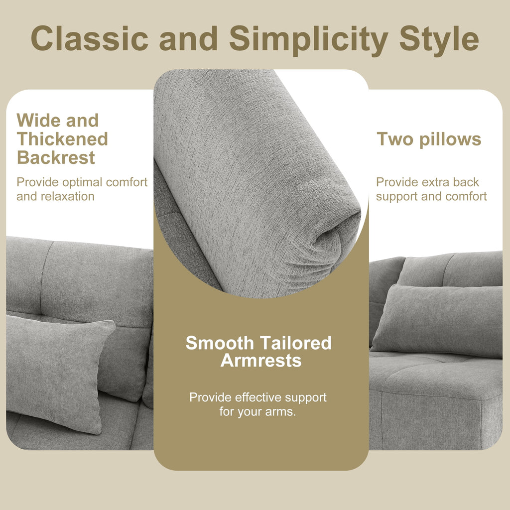 Grey Chenille Sectional Sofa with Convertible Ottoman O547