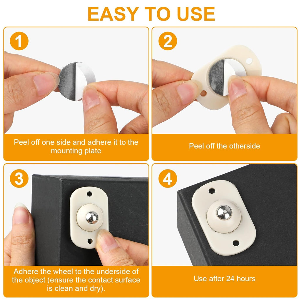 White 8 Pack Self-Adhesive Mini Caster Wheels 360° Swivel K19859