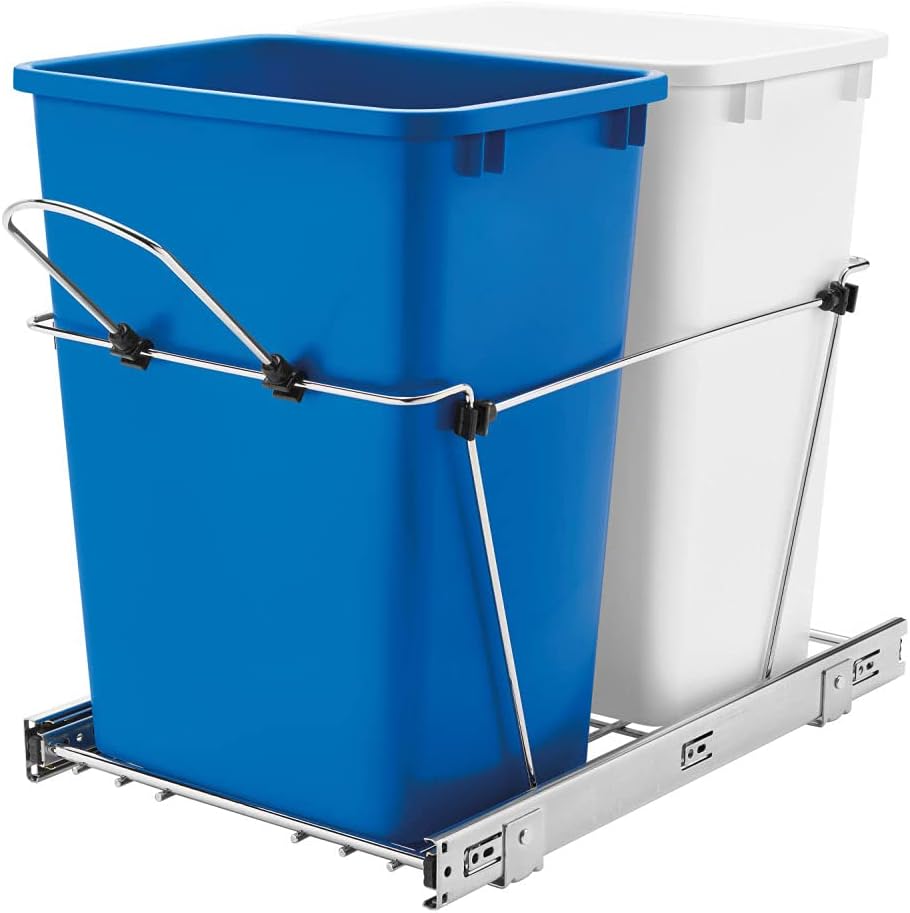 Double 35-Quart Chrome Wire Pullout Kitchen Trash Can S47403