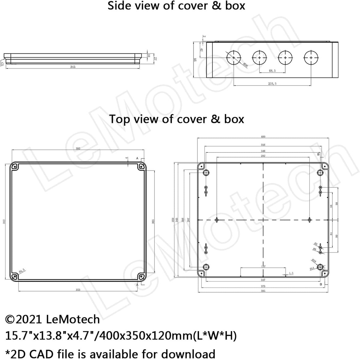 White ABS Plastic IP65 Junction Box Electrical Project Enclosure 15.7 x 13.8 x 4.7 inch Pack of 2 S90772