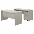 Gray Sand Engineered Wood Desk and Credenza with Drawers F582