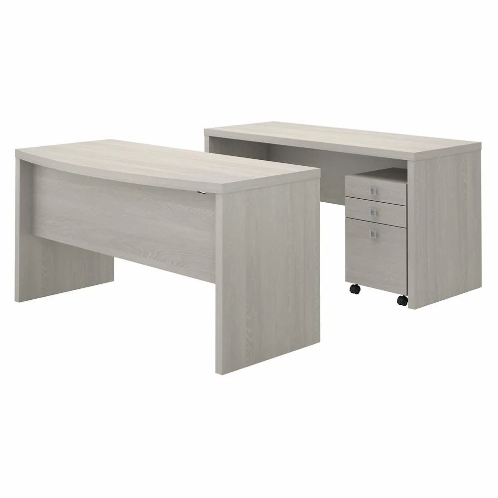Gray Sand Engineered Wood Desk and Credenza with Drawers F582