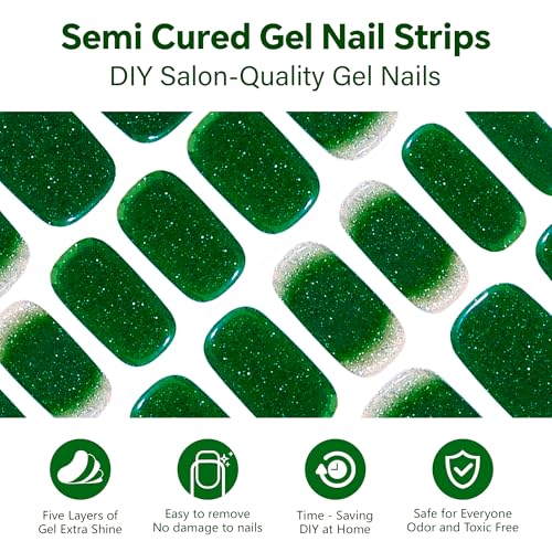 Semi Cured Gel Nail Strips with Sparkling Xmas Designs M91156