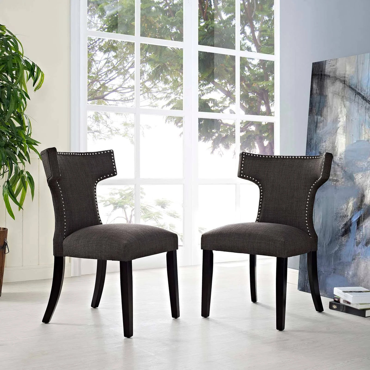 Light Gray Fabric Dining Side Chair Set of 2 J467734