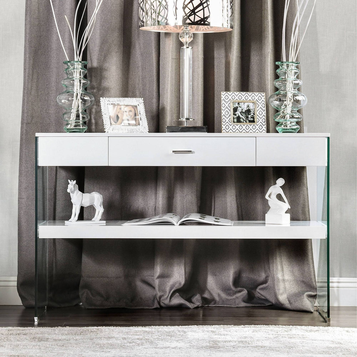 Tempered Glass Sofa Table White Q4971