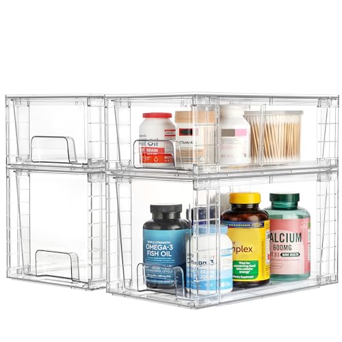 4 Pack Clear Stackable Plastic Storage Drawers R5315