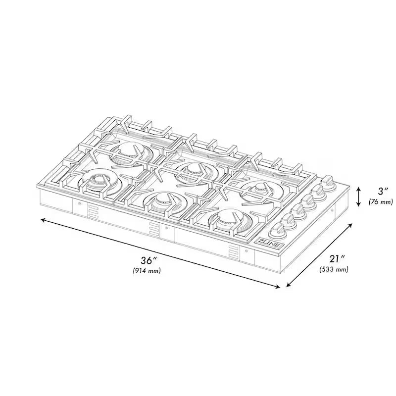 6 Burner Porcelain Gas Cooktop in Stainless Steel J9561