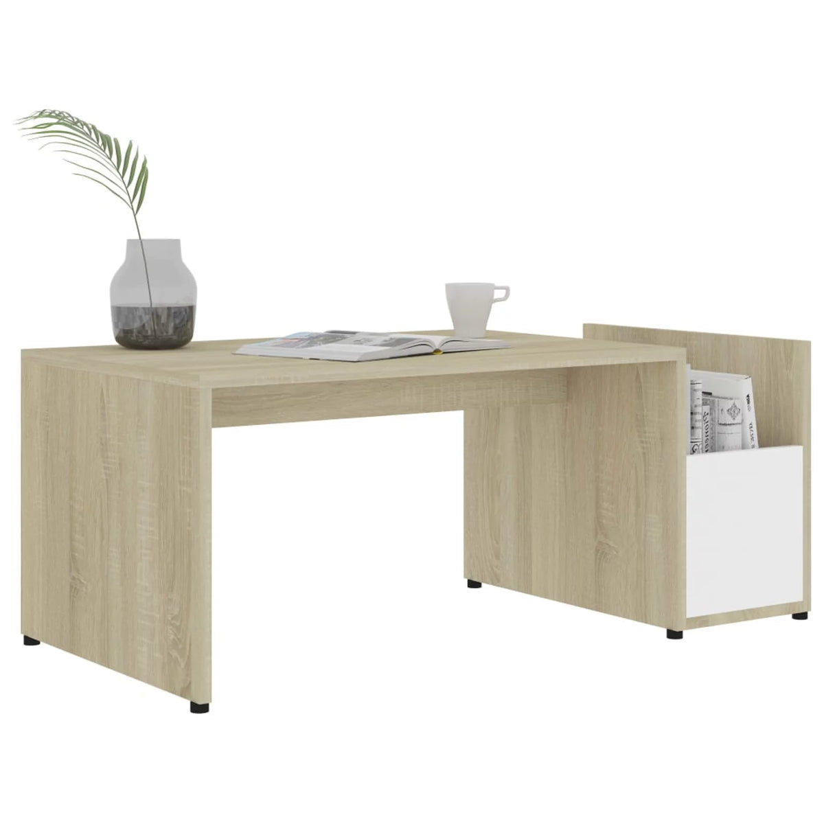 White and Sonoma Oak Coffee Table with Side Storage Compartment S61921