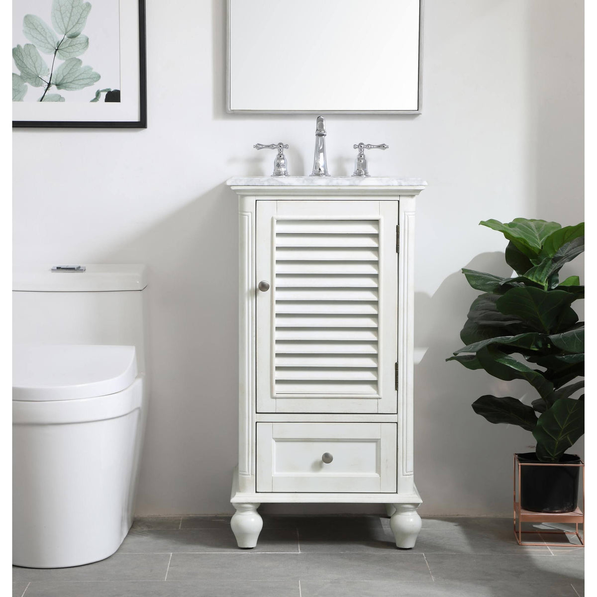 24 inch Antique White Bathroom Vanity Cabinet Set with Marble Top F781